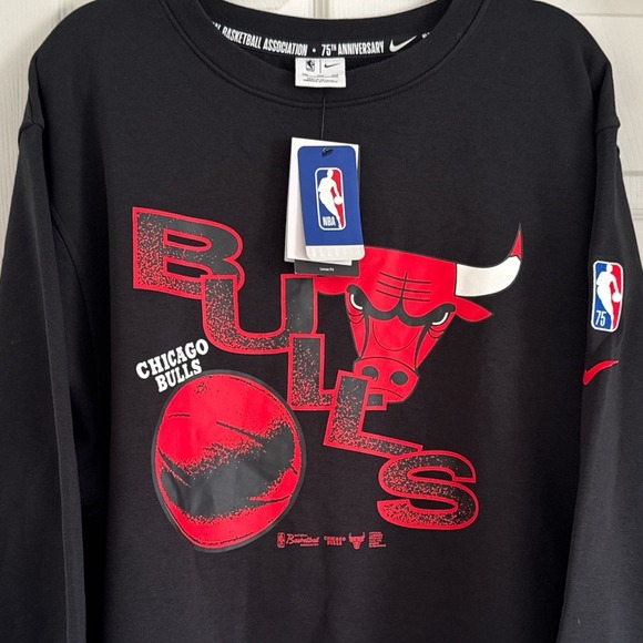 Nike NBA Chicago Bulls 75th Anniv Basketball Black‎ Sweatshirt Mens XXL SP2022 - Picture 1 of 12